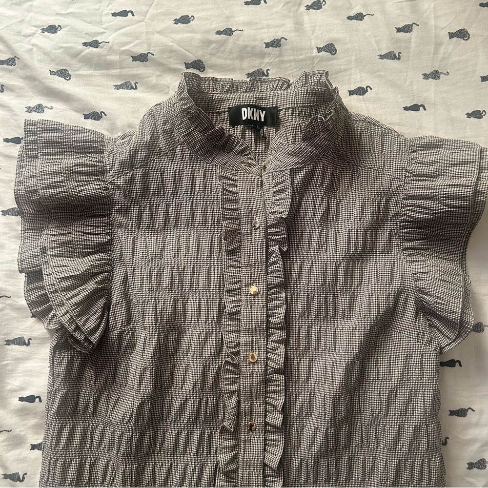 Dkny Gray Ruffled Button-Up Blouse - Picture 2 of 6